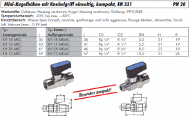 Mini-Kugelhähne mit Knebelgriff einseitig, kompakt, EN 331, IG, IG/AG, Messing verchromt, PN 20, Hahn, Kugelhahn, Minihahn, Minikugelhahn, alle Größen